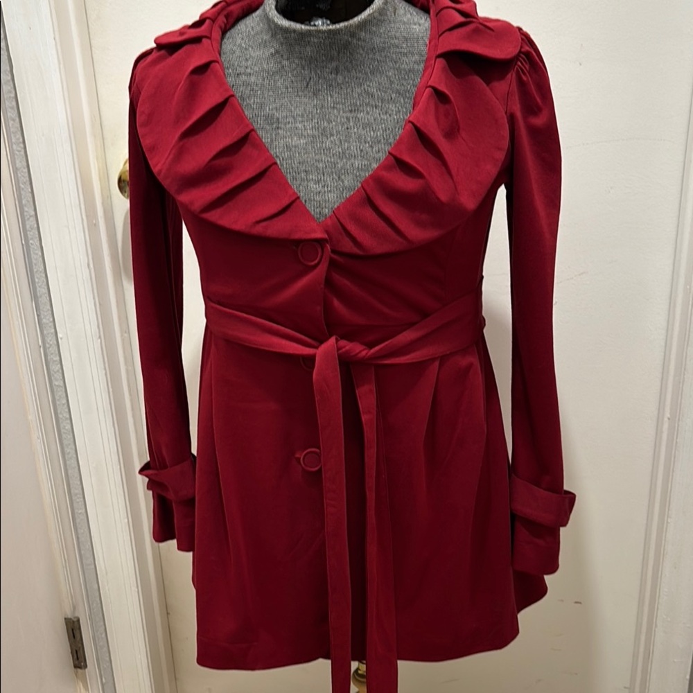 Fever Elegant Red Ruffled Coat